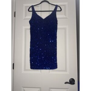 Unbranded Blue Velvet Sequins Mini Dress Medium New In Bag